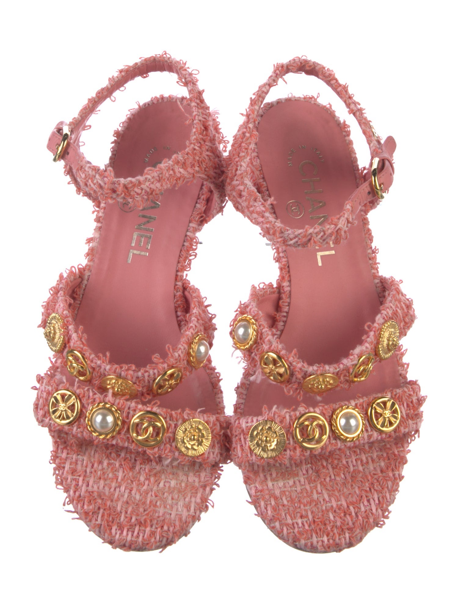 Chanel Interlocking CC Logo Tweed Slingback Sandals